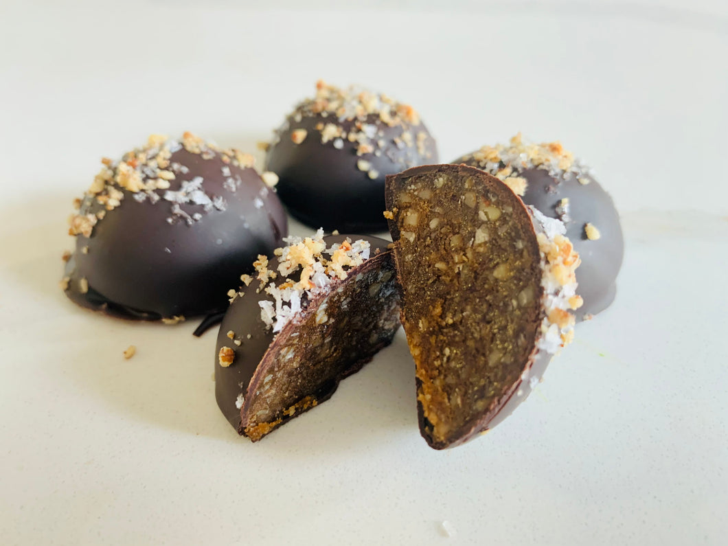 Chocolate Covered Salted Caramels with Pecans